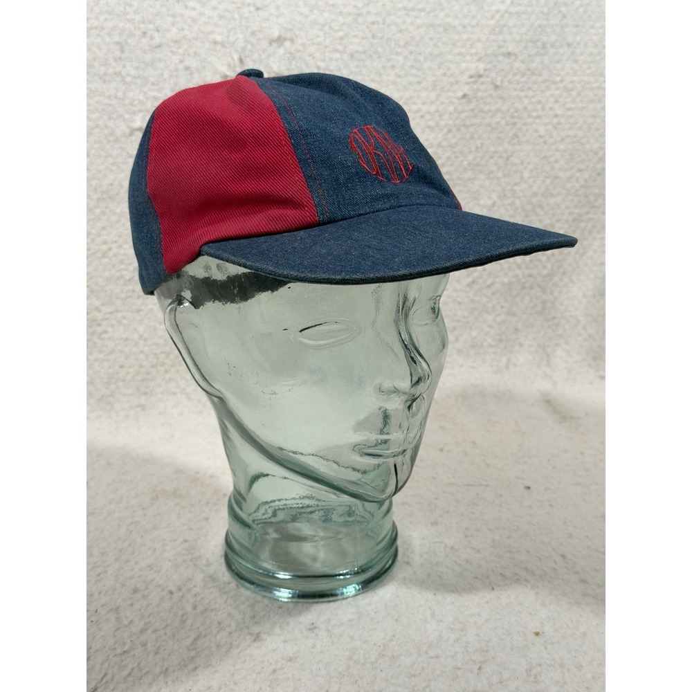 DKNY Denim Baseball Cap Men One Size Red Blue Cotton Monogram Retro Sporty